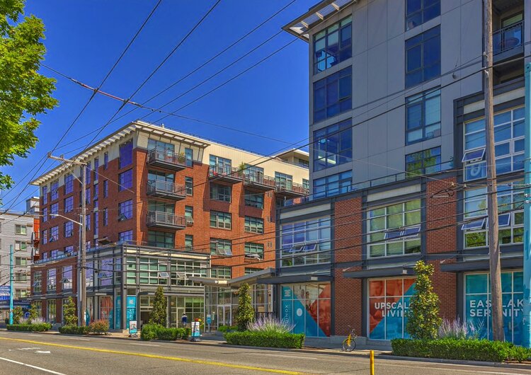 Mixed-use apartment buildings with street-level retail