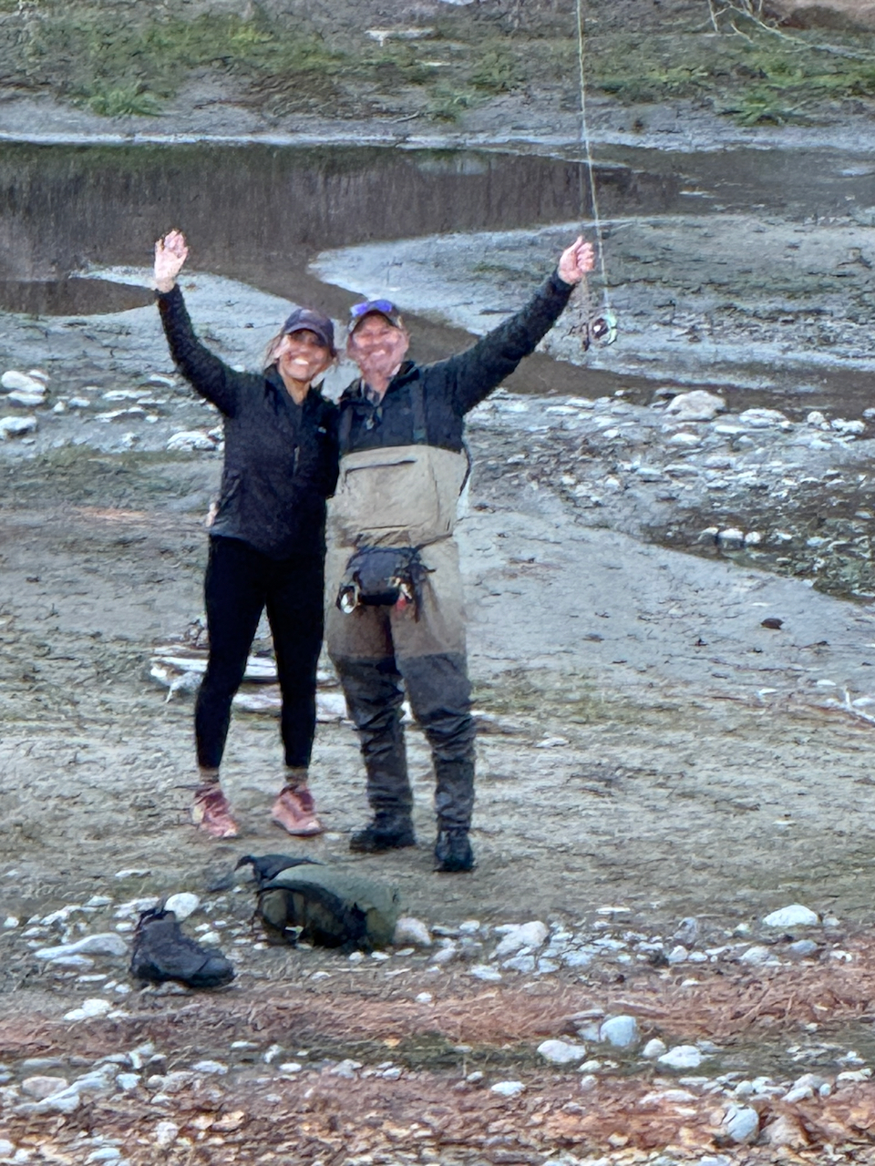 Celebrating a catch on the river